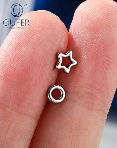 OUFER G23 Titanium Nose Rings for Women, 20g L Shaped Nose Studs, Star Round Nostril Piercing Jewelry thumbnail 4