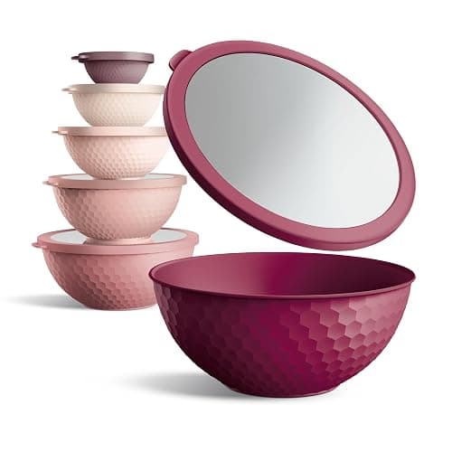 COOK WITH COLOR Mixing Bowls with Lids - 12 Piece Plastic Nesting Bowls Set includes 6 Prep Bowls and 6 Lids, Non Slip Bottom and Embossed Design - Microwave Safe (Rose) thumbnail 2