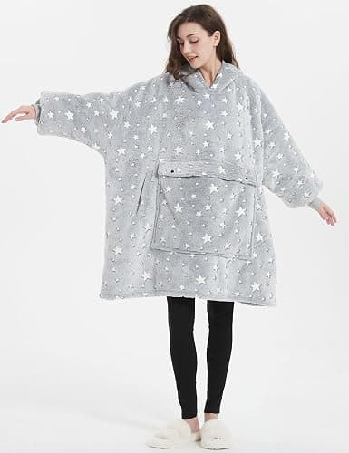 KFUBUO Wearable Blanket Hoodie for Adults Sherpa Glow in The Dark Oversized Sweatshirt Blanket with Pockets Cute Birthday Gifts for Women thumbnail 5