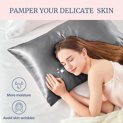 BEDELITE Satin Pillowcase for Hair and Skin, Super Soft and Cooling Similar to Silk Pillow Cases 2 Pack with Envelope Closure, Gift for Women Men(20"x30" Queen Size, Dark Grey) thumbnail 4