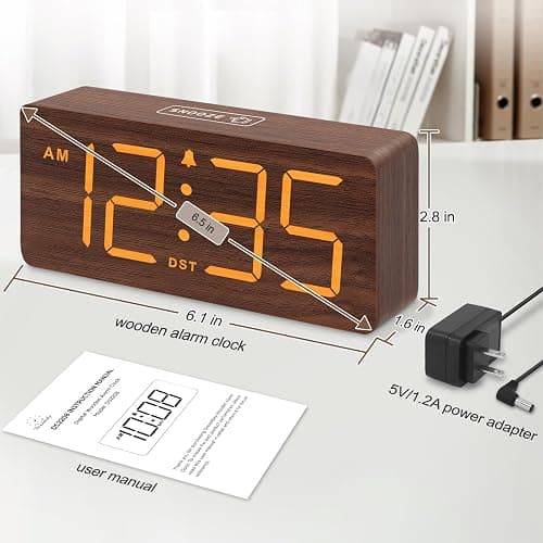 DreamSky Wooden Digital Alarm Clock for Bedroom - Desk Clock with Large Numbers for Living Room Office, Loud Alarm for Heavy Sleepers Adults, Volume Control, Dimmer, DST, Wood Decor (Plug in Clock) thumbnail 2