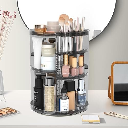 Rotating Makeup Organizer, DIY 8 Adjustable Layers Spinning Skincare Organizers, 360 Cosmetic Display Case with Brush and Perfume Holder, Makeup Desk Storage Carousel for Vanity Bathroom Countertop thumbnail 7