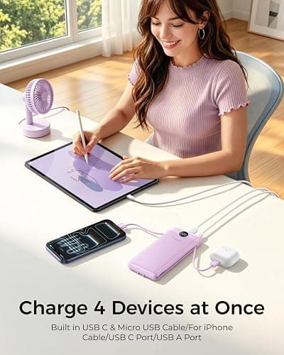 VEGER Portable Charger for iPhone, Power Bank Built in Cables and Wall Plug | 10000mAh,Ultra Slim&Compact,5 Outputs,LED Display,Power Bank for iPhone,Samsung,Travel Essentials for Camping Cruise Business thumbnail 3