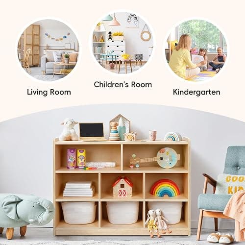 OOOK Montessori Toy Shelf, 3-Tier Large Toy Storage Organizer with 8 Cubby | FSC Plywood, Wooden Storage Cabinet, Montessori Shelf for Playroom, Nursery, Preschool, Classroom, 44.6"W×11.7"D×35.4"H thumbnail 9