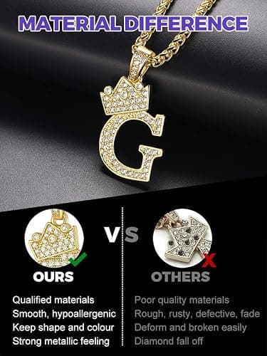 Richsteel Initial A-Z Letter Pendant Necklace for Men Women | 14K Gold Plated Crown Cubic Zirconia Monogram,316L Stainless Steel Chain,Hypoallergenic, 22" + 2" Extender,Gift Box thumbnail 4