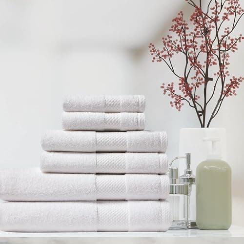 Lacoste Heritage Supima Cotton 6-Piece Towel Set, 2 Bath Towels, 2 Hand Towels, 2 Washcloths, White – Highly Absorbent & Quick Drying, Bathroom Essential, Machine Washable thumbnail 2