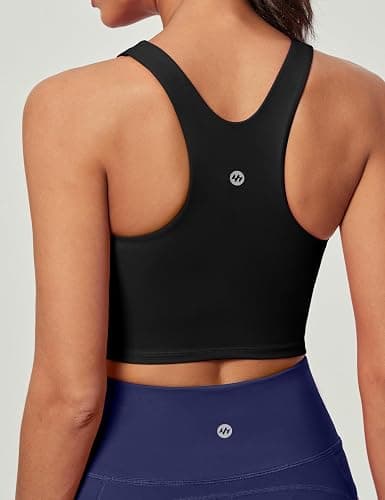 Ewedoos Longline Sports Bras for Women High Neck Racerback Sports Bra Padded Workout Crop Tank Tops with Built in Bra thumbnail 2
