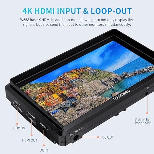FEELWORLD FW568 6 inch DSLR Camera Field Monitor with Waveform LUTs Video Peaking Focus Assist 1920x1080 IPS 4K HDMI Professional Video Accessories thumbnail 5