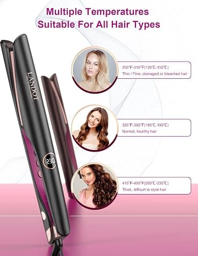 LANDOT 2-in-1 Hair Straightener and Curler - Twist Flat Curling Iron with Floating Plates Create Salon Waves, Curls & Straight Styles, Anti-Frizz & Tangle-Free, Dual Voltage, 12 Temps 250-450°F for All Hair Types thumbnail 3