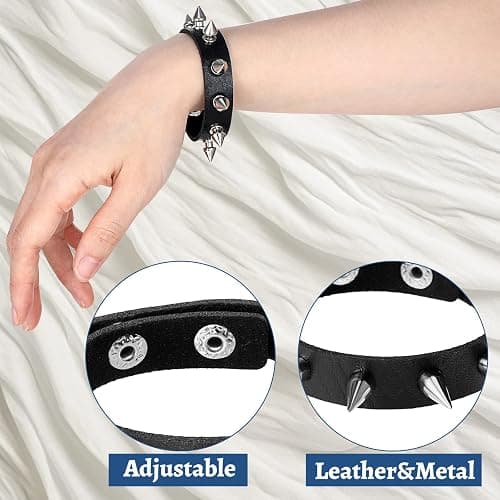 2PCS Spiked Bracelets Black Emo bracelets for Men Women Adjustable Halloween Rock Braided Rivets Wristband Goth Bracelet Punk Accessories thumbnail 3