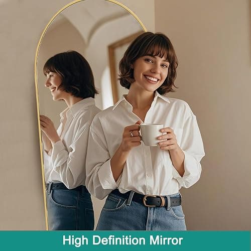 TinyTimes 57"x20" Arched Full Length Mirror Floor Mirror Full Length with Stand, Full Body Mirror, Arch Wall Mirror, Full Size Mirror for Bedroom Living Room, Entryway, Aluminum Frame, Gold - Gold - 57"L x 20"W thumbnail 5