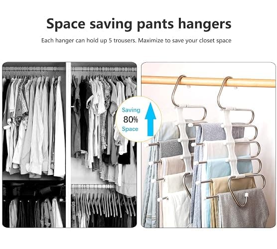 Upgrade Azeroth Pants Hangers 4 Pack Space Saving S-Type Stainless Steel Clothes Pants Hangers,Anti-Slip Design,Clothes Closet Storage Organizer for Pants Jeans Trousers Skirts Scarf thumbnail 2