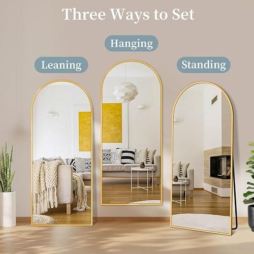 Coomily Full Length Mirror with Stand, 58"x19" Arched Full Body Mirror, Large Stand Up Aluminum Frame Floor Freestanding Hanging Leaning Mounted for Bedroom Living Room Entryway Gold thumbnail 6