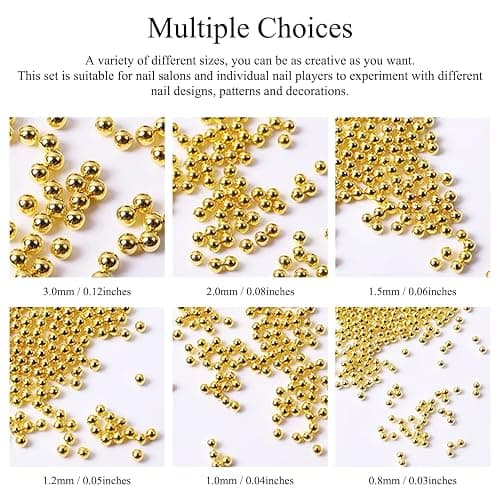 Silver Gold Nail Charms 2 Boxes Round Balls Caviar Beads for Nails Art Design Gold Nail Beads Gems 3D Metallic Jewelry Decorations for DIY Salon Manicure with Tools thumbnail 4