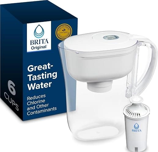 Brita Small 6-Cup Water Filter Pitcher, Includes 1 Filter, White | WQA and NSF/ANSI Certified, Reduces Chlorine, Copper, Mercury & Cadmium, Lasts 2 Months, Household Essential - Image 1