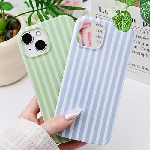 SleekCover Compatible with iPhone 13/14 Case,Cute Aesthetic Striped Pattern Cover for Women Girls,Soft TPU Shockproof Protective Stylish Kawaii Case for iPhone 13/14 6.1",Green thumbnail 5