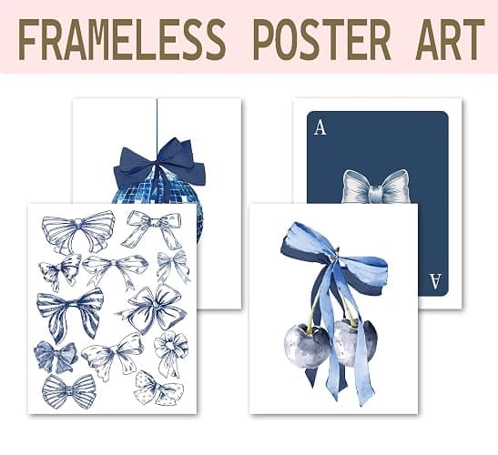 foedor Navy Blue Room Wall Decor,Navy Wall Art,Coquette Blue Bow Preppy Girly Prints,Boy Bedroom Decor,Trendy Navy Bow Disco Ball Cherry Wall Decor Posters for Girls Room Dorm, 8x10 Unframed,Set of 4 thumbnail 2