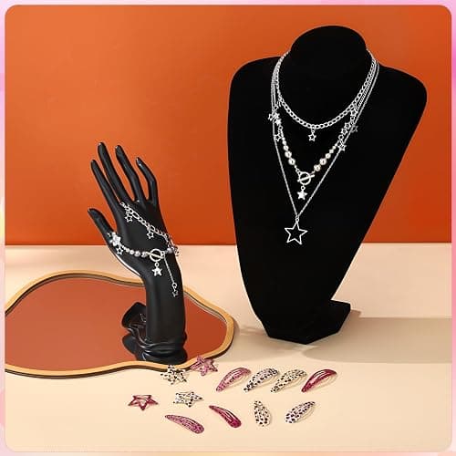 Fingertip WD Y2k Accessories Set Included Star Y2k Silver Necklace | Grunge Layered Necklace Y2K Sunglasses Y2k Star Silver Hair Clips Keychain Hip Hop Pants Chain Vintage Jewelry Set for Women thumbnail 8