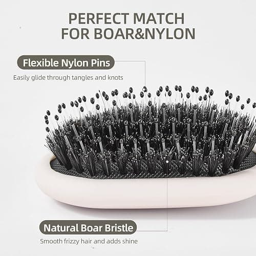Jurrissa Boar Bristles Hair Brush for Women Men and Kids, Detangling Hair Brush for Smoothing Massage Add Shine, Nylon&Boar Bristles brush for Hair Healthy, Easy to Storage(White) thumbnail 3