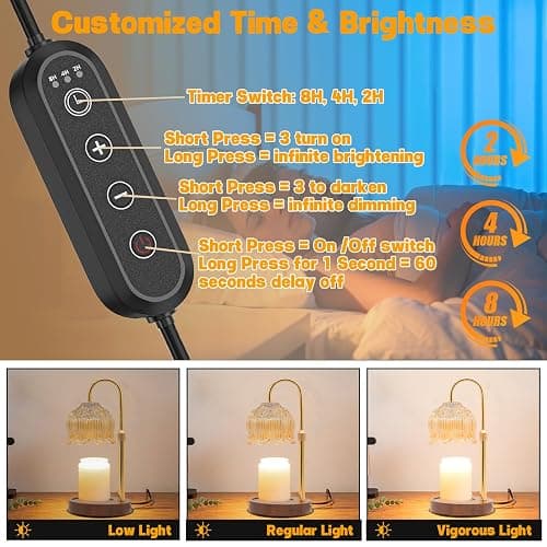LILOOVKE Candle Warmer Lamp Dimmable Flower with Timer Adjustable Height Flameless Wax Warmer Lamp Home Decor Electric Heating for Jar Candles with Gift Packaging and Two Bulbs thumbnail 5