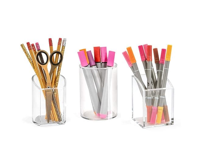 Osco Clear Acrylic Pen Pot – Round Transparent Pencil Holder & Desk Tidy – Durable Office Organiser for Stationery, Pens, Pencils & Makeup Brushes – H11 x W8 x D8 cm thumbnail 6