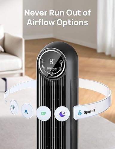 Dreo - Tower Fan for Bedroom - 25ft/s Velocity - Quiet Standing Fan - 4 Speeds/4 Modes/8H Timer - 90° Oscillating Fan for Indoors - 36 inch Floor Fans with Remote - Bladeless Fans Black - Nomad One thumbnail 6