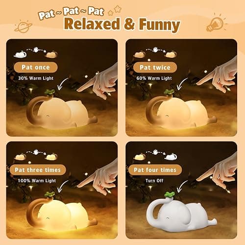 MAGOHMT Silicone Elephant Night Light for Kids - 3-Level Dimmable & Rechargeable LED Lamp, Touch Control Soft Animal Light for Nursery, Baby Room Decor thumbnail 7