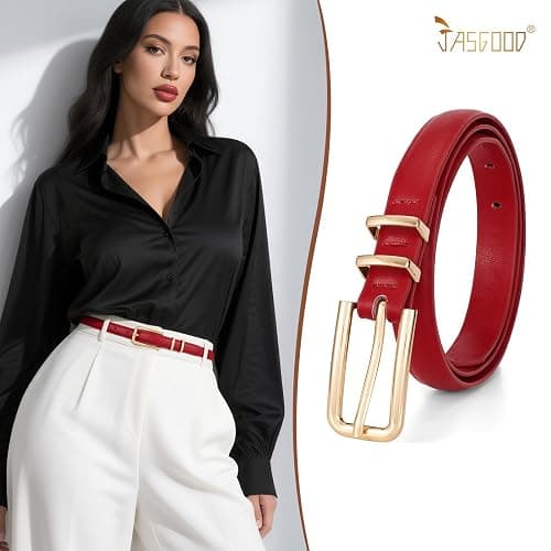 JASGOOD Women's Skinny PU Leather Belt Thin Waist Belt with Gold Buckle for Jeans Pants Dresses 0.7 thumbnail 4