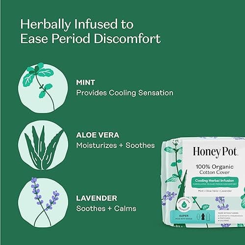 The Honey Pot Company - Herbal Pads for Women - Super w/Wings - Infused w/Essential Oils for Cooling Effect, Organic Cotton Cover, & Ultra-Absorbent Pulp Core - Feminine Care - FSA & HSA - 16 ct - 16 Count (Pack of 1) - Herbal Super Flow thumbnail 3