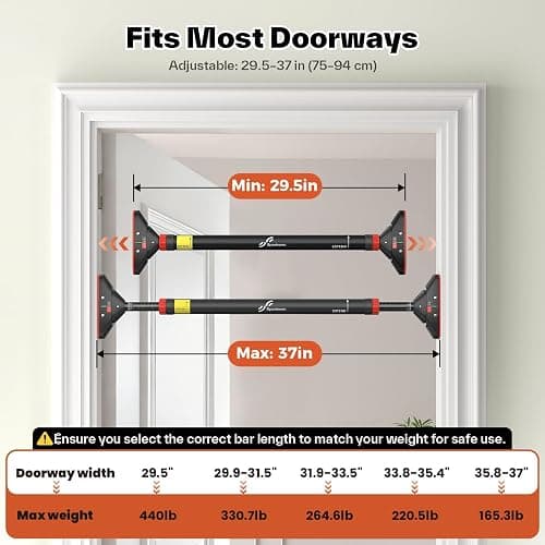 Sportneer Pull Up Bar for Doorway, No-Drill, Adjustable 29.5-37 in, 440 lb | Doorway Fit, No-Drill, Secure Lock, Adjustable, 440 lb, Home Gym Upper Body Workout,Strength Training thumbnail 6