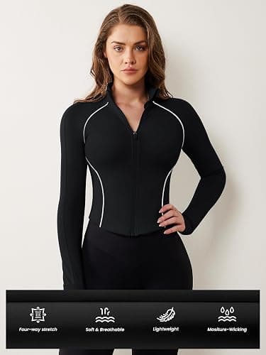 AVGO Women's Workout Jacket Lightweight Zip Up Cropped Yoga Jackets Slim Fit Athletic Tops with Thumb Holes thumbnail 5