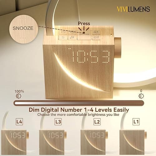 Vivilumens Sunrise Alarm Clock Sound Machine Nightlight, Gradual Wake Up Light, Digital Dimmable Clock, 10 White Noise Sleep Sounds, Snooze, Dual Clocks for Heavy Sleeper Adult, Decor Gifts for Women thumbnail 6