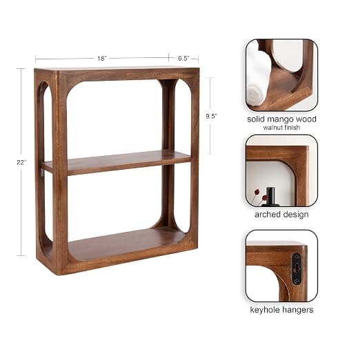 Kate and Laurel Dahl Modern Mango Wood Tiered Wall Shelf, 18 x 7 x 22, Walnut Brown, Decorative Over The Toilet Shelf for Use as Bathroom Storage or Living Room Display Shelving thumbnail 3