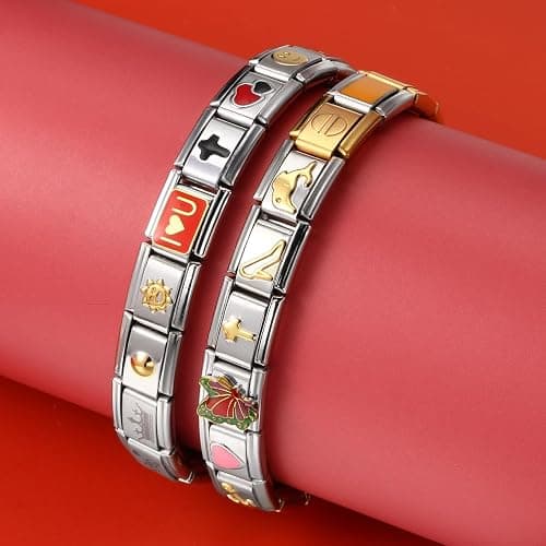 GEMOSA Gold Italian Charm Bracelet Sets with 1Pcs 6.75 inch Starter Brascelet, 20Pcs Charms Pack and Opening Tools, 9mm Italian Modular Charm Bracelet Link Handmade DIY Module Jewelry Gifts thumbnail 7