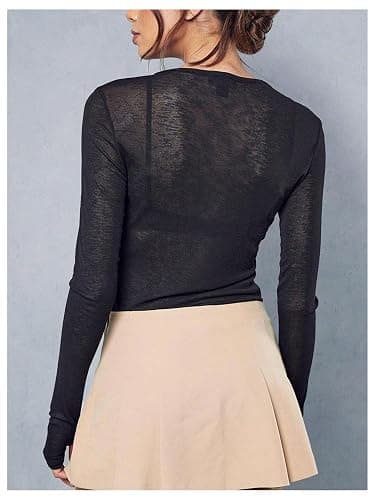 RoseSeek Women's Sheer Mesh Long Sleeve T Shirts Going Out Tops thumbnail 3