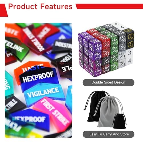 SIXPOINTS 130 Pieces MTG Counter Dice Plus 1 Life Counters Tokens 6 Sided D20 Dice & MTG Counters/Keyword Counters Set Compatible with Magic The Gathering, TCG, Card Games Accessories thumbnail 4