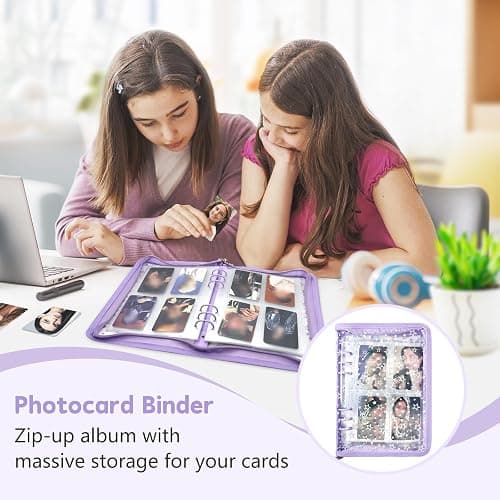 NOCAFI A5 Photocard Binder with 40 Pake 4-Pocket Pages, 6 Ring Photocard Holder Collector Storage Album Collecting Book with 320 Pockets for Organizing Photo,Trading,Game Card Collection (Purple) thumbnail 8