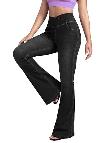 BlueRose Flare Jean Leggings for Women,Bell Bottom Jeans for Women Knit Crossover High Waisted Bootcut Jean - Image 1