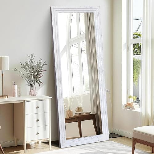 YLYHSST 65"x24" Full Length Mirror Solid Wood Frame Floor Mirror for Living Room, Bedroom Hanging or Leaning, White thumbnail 7