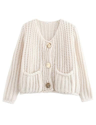 Zhiyouni Women's Cropped Cardigan Sweater Long Sleeves Button Down Chunky Knitted Coat - Image 1