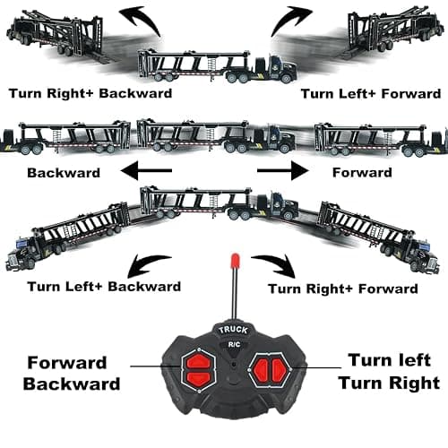 CALEST Remote Control Car Transporter Truck Includes 6 Cars, 14" 1:48 Car Transporter Semi Truck Toy, Equipped with 2 Rechargeable Batteries, Gifts Ideas for Boys Age 3-8 Year Old thumbnail 5