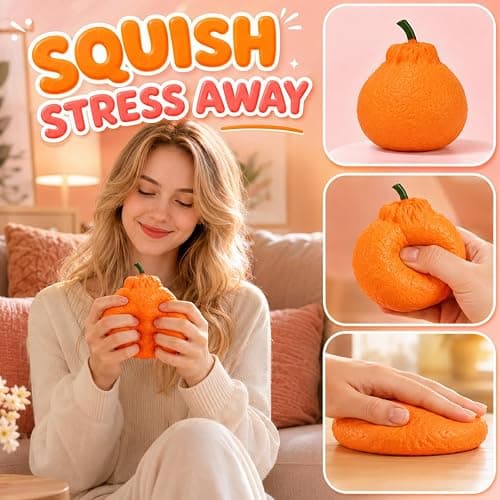 Tangerine Squishy, Fast Rising Stress Relief Fruit, Realistic Fruit Fidget Hand Toy for Anxiety & Sensory Needs, Classroom Rewards & Calming Toys for Teens Adults (Tangerine) thumbnail 4
