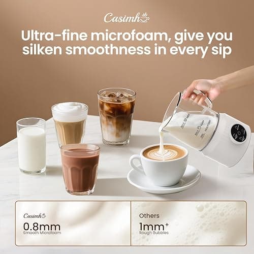 Casimhu 4-in-1 Milk Frother, Electric Milk Frother and Steamer with LED Touch Screen, Ceramic Lining Bottom, Milk Warmer 13.52oz for Lattes, Cappuccinos, and Macchiatos at Home, White thumbnail 3
