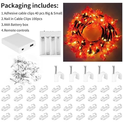 FNHMSL Cherry Enchanted Willow Vine Lights, 4FT 48LED Pink Cherry Blossom Tree Branch Lights for Wall, Remote Timer,8 Light Model,Bedroom Wall Doors Wedding, Christmas, USB Battery Box thumbnail 8