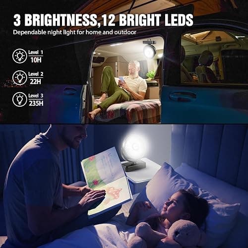 Portable Camping Fan with LED Lantern- 40H Work Time Rechargeable Battery Operated Fan with Hanging Hook for Tent Car RV Hurricane Emergency Outages Survival Kit thumbnail 5