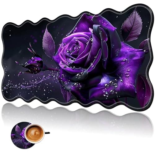Desk Mouse Pad,Desk Mat for Keyboard and Mouse with Coasters,Durable Office Desk Mat 31.5"x 11.8", Large Gaming Keyboard Mouse Pad Non-Slip Rubber Pad-Purple Rose - Image 1