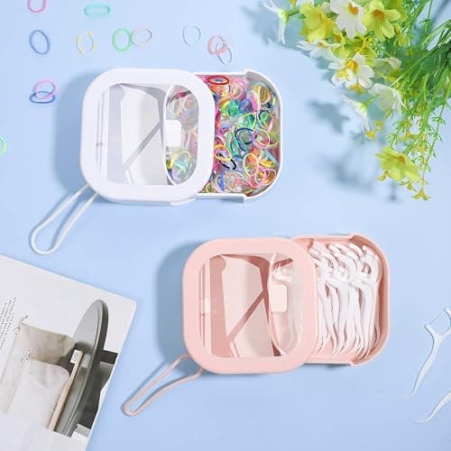 Prudiut 2Pcs Hair Tie Organizer, Hair Tie Holder Clip Organizer Christmas Gifts for Baby Teen Girl Women, Portable Hanging Small Items Desktop Travel Storage Box(Pink and White) thumbnail 2