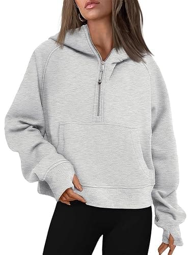 Meiyi station Scuba Hoodie, Zip Up Hoodie Women, Womens Half Zip Sweatshirt Pullover Fleece Cropped Hoodies - Image 1