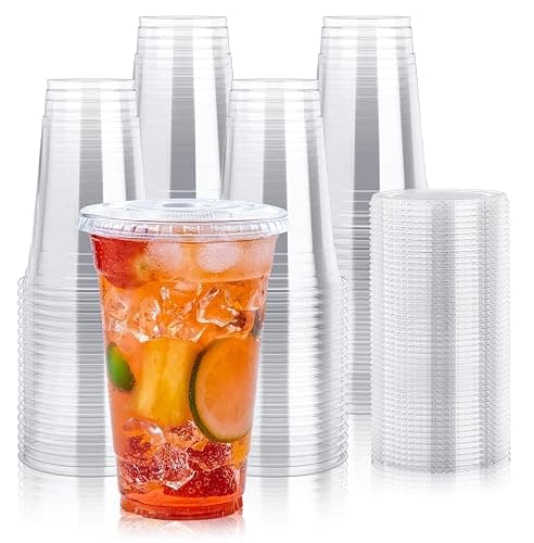 Lilymicky 60 Sets 24 oz Clear Plastic Cups With Flat Lids, 24 Ounce Disposable Drinking Cups With Lids for Ice Coffee, Smoothie, Slurpee, or Any Cold Drinks - Image 1