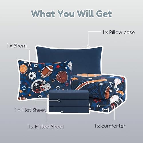 Wink Deer Twin Comforter Set for Boys-5 Pieces Sports Ball Games Glow in The Dark Twin Bedding Sets for Kids, Ultra Soft Bed in A Bag with Sheets thumbnail 9